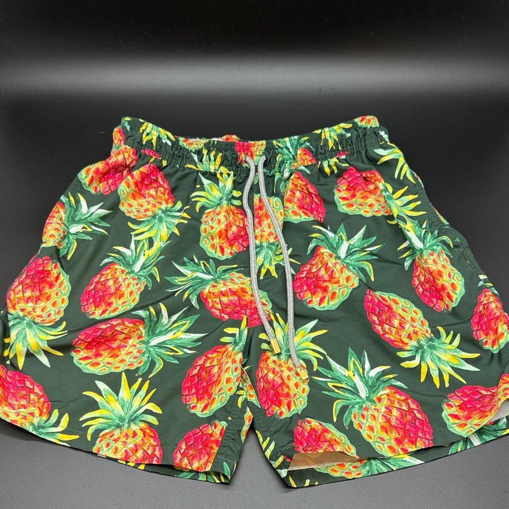 Men's Pineapple Print Athletic Swim Shorts - Green